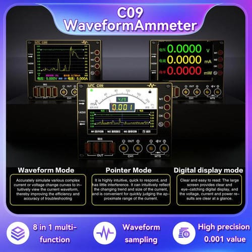 Amperometro Digitale Forma d'Onda I2C C09 Rilevamento del Carico e Misurazione della Tensione con Scheda di Espansione