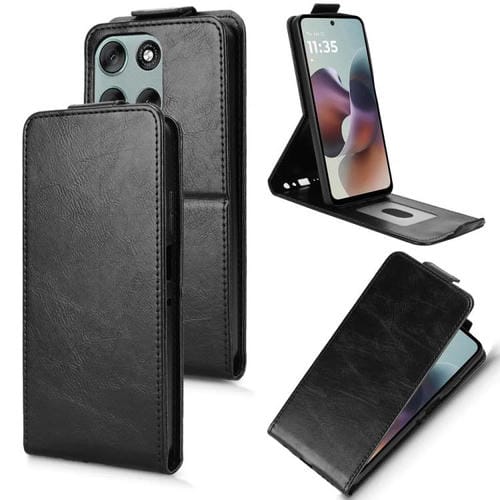 Funda magnética de cuero con tapa vertical y hebilla para Motorola Moto G56 5G (negra)