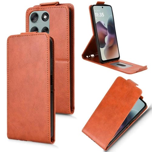 Funda magnética de cuero con tapa vertical y hebilla para Motorola Moto G56 5G (marrón)