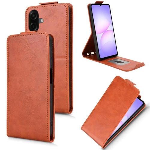 Funda magnética de cuero con tapa vertical y hebilla para Samsung Galaxy A07 4G (marrón)