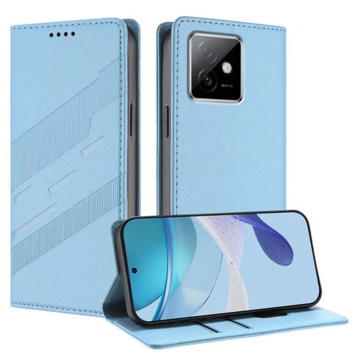 Funda de cuero retro con relieve para Honor X60 GT (azul claro)