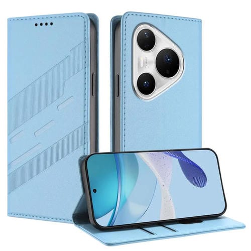 Funda de cuero retro con relieve para Huawei Pura 80 Pro+ (azul claro)