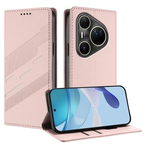 Funda de cuero retro con relieve para Huawei Pura 80 Pro Ultra (rosa)