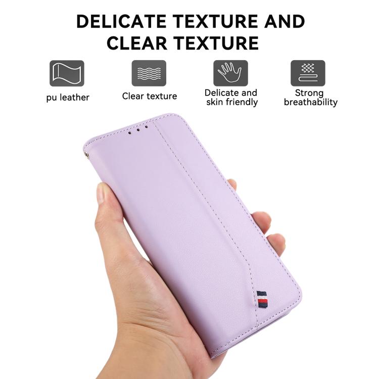 Funda de cuero ABEEL con textura delicada y RFID para Samsung Galaxy A17 5G (morado)