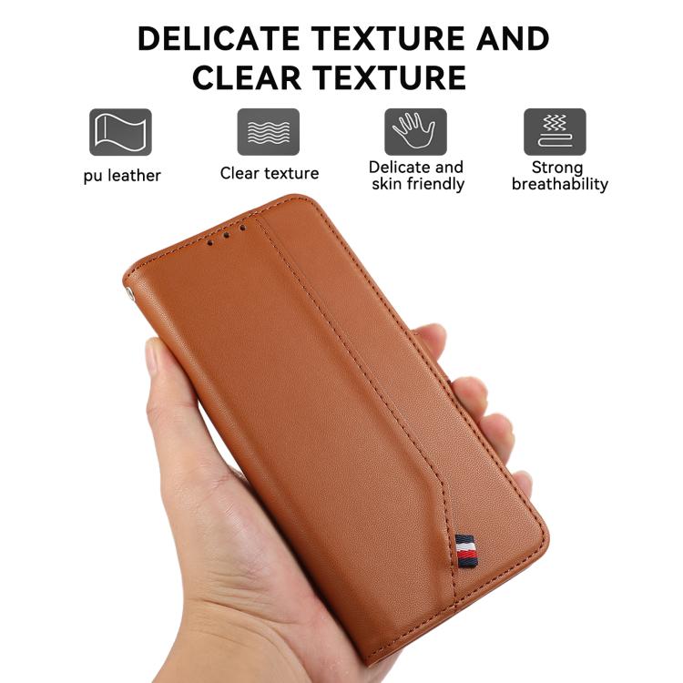 Funda de cuero ABEEL con textura delicada y RFID para Samsung Galaxy A07 5G (marrón)