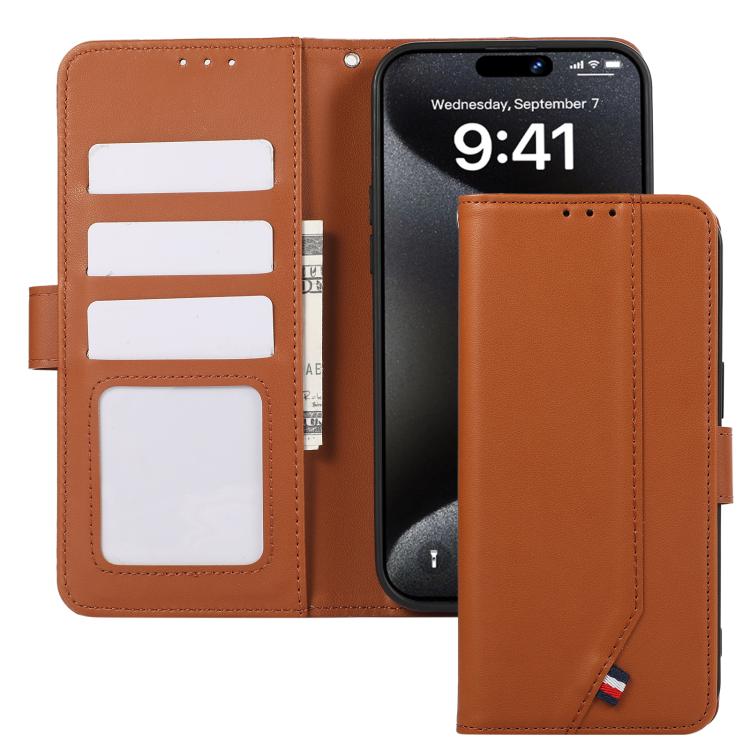 Funda de cuero ABEEL con textura delicada y RFID para Samsung Galaxy A07 5G (marrón)