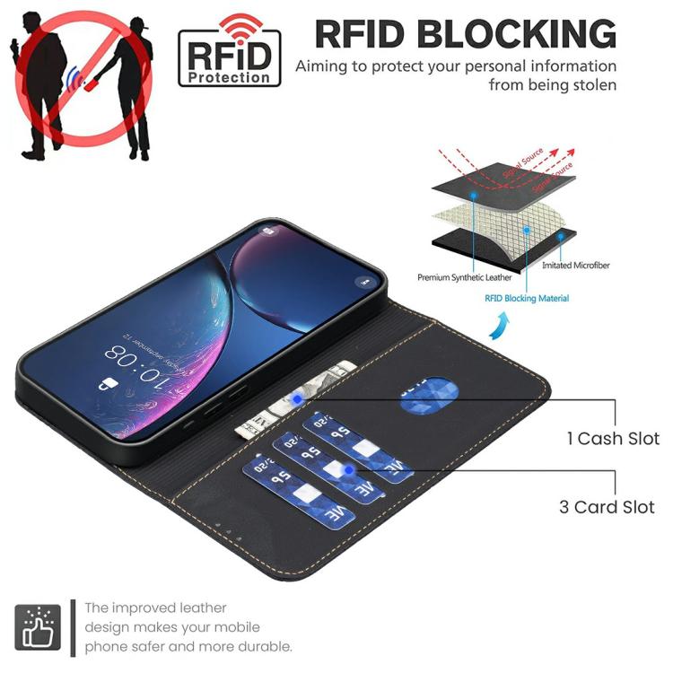 Funda de cuero RFID con patrón geométrico para Infinix Smart 10 4G (negra)