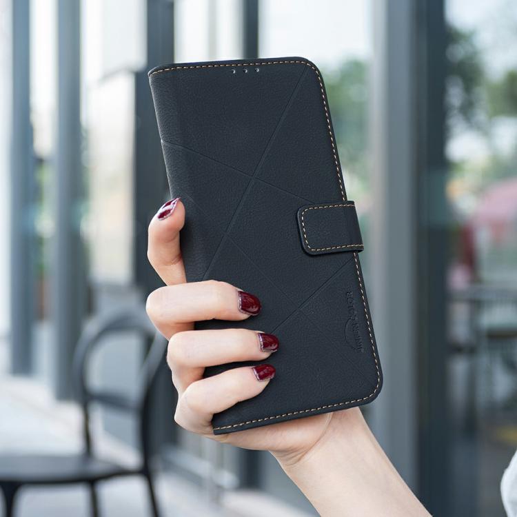 Funda de cuero RFID con patrón geométrico para Infinix Smart 10 4G (negra)