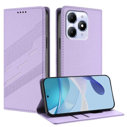 Funda de cuero retro con relieve para itel A90 (morado claro)