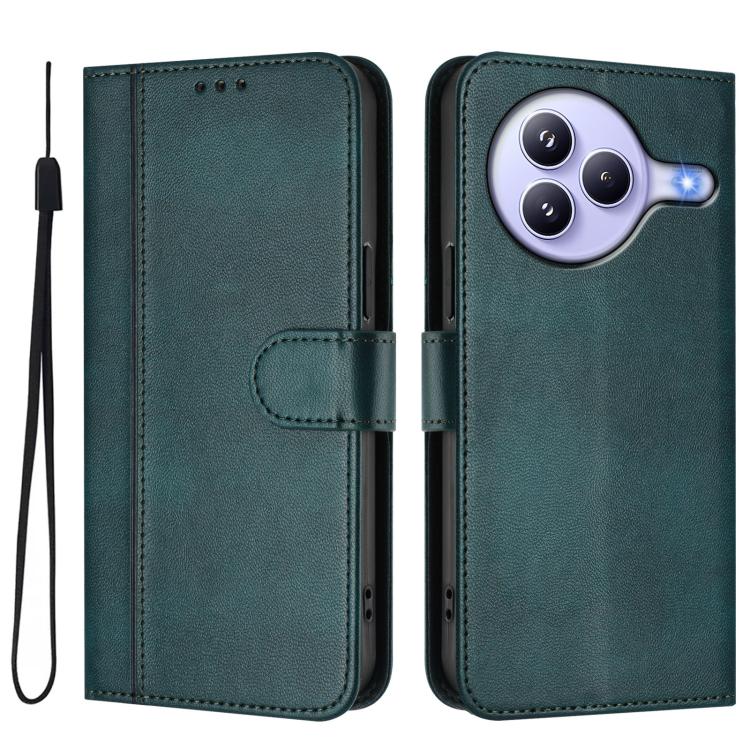 Funda de cuero retro con hebilla y empalme de línea para Xiaomi Civi 5 Pro 5G (verde oscuro)