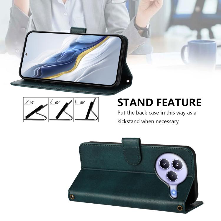 Funda de cuero retro con hebilla y empalme de línea para Xiaomi Civi 5 Pro 5G (verde oscuro)