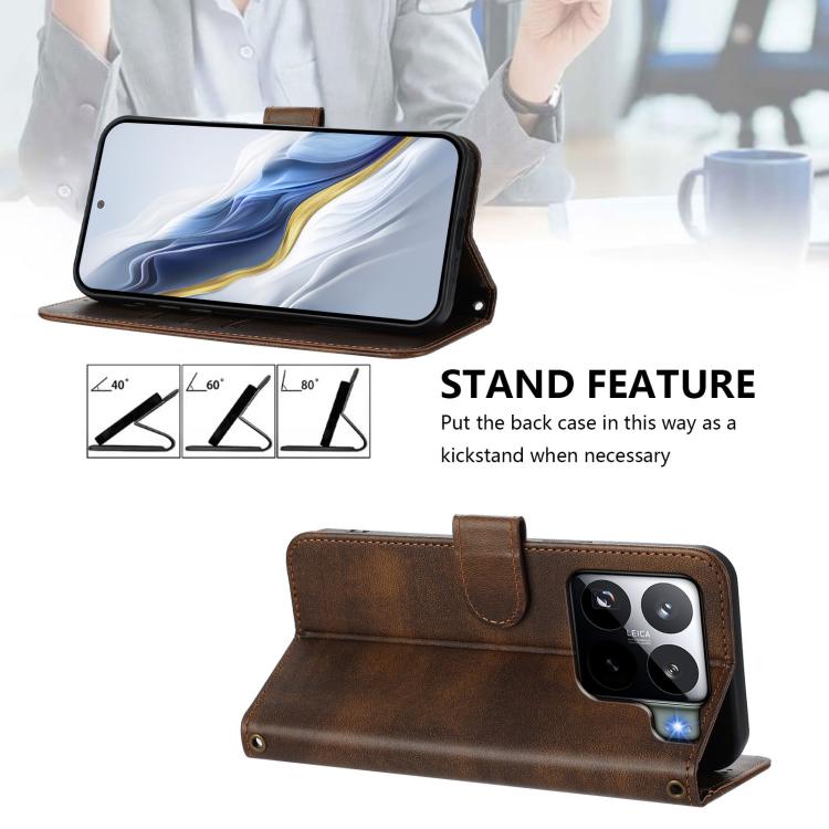 Funda de cuero retro con hebilla de empalme de línea para Xiaomi 15S Pro 5G (marrón)