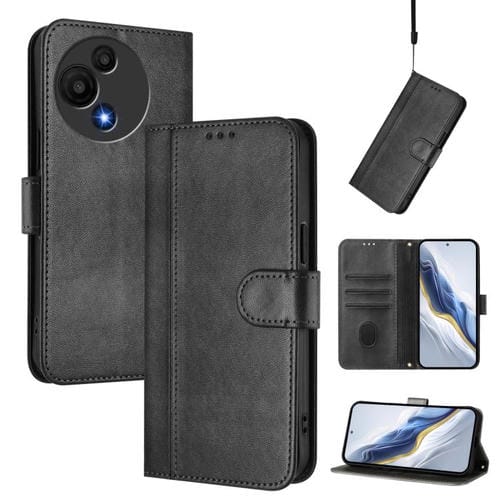 Funda de cuero retro con hebilla para TCL 605/60 SE (negra)