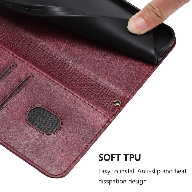 Funda de cuero retro con hebilla para TCL 605/60 SE (rojo vino)