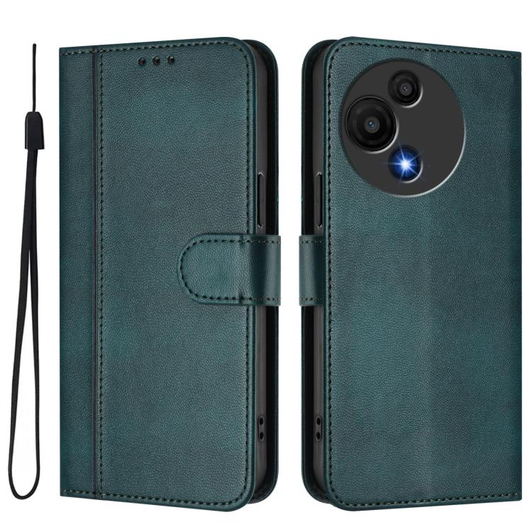 Funda de cuero retro con hebilla para TCL 605/60 SE (verde oscuro)