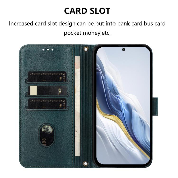 Funda de cuero retro con hebilla y empalme de línea para Samsung Galaxy M56 5G (verde oscuro)