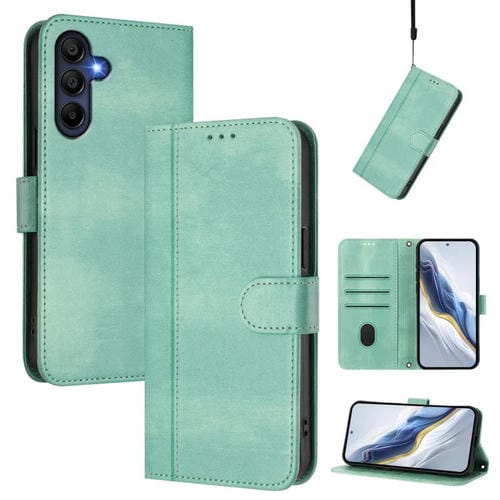 Funda de cuero retro con hebilla y empalme de líneas para Samsung Galaxy A17 5G (verde menta)