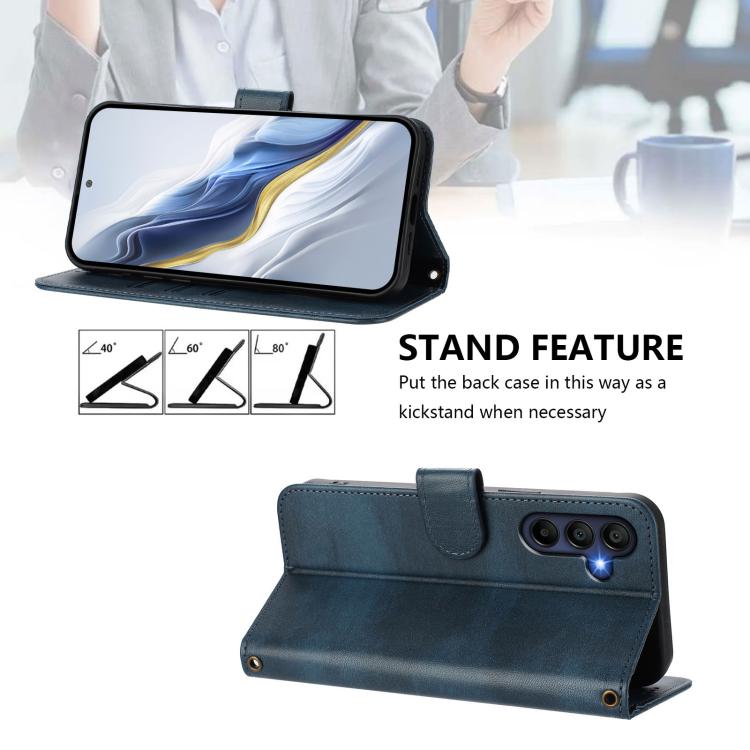 Funda de cuero retro con hebilla y empalme de línea para Samsung Galaxy A17 5G (azul oscuro)