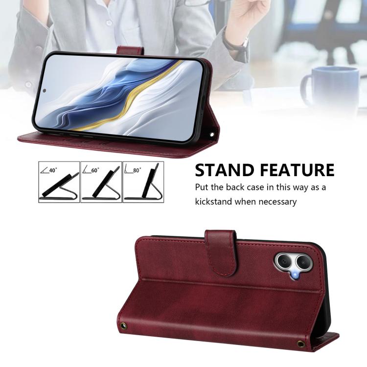 Funda de cuero retro con hebilla y empalme de líneas para Samsung Galaxy A07 4G (rojo vino)