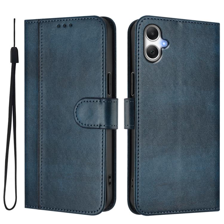 Funda de cuero retro con hebilla y empalme de líneas para Samsung Galaxy A07 4G (azul oscuro)