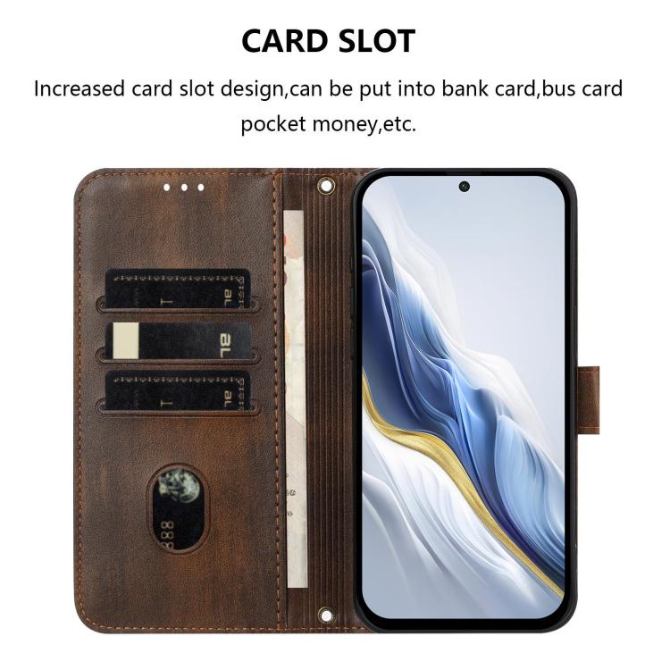 Funda de cuero retro con hebilla y empalme de líneas para Samsung Galaxy A07 4G (marrón)