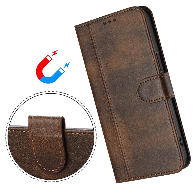 Funda de cuero retro con hebilla y empalme de líneas para Samsung Galaxy A07 4G (marrón)