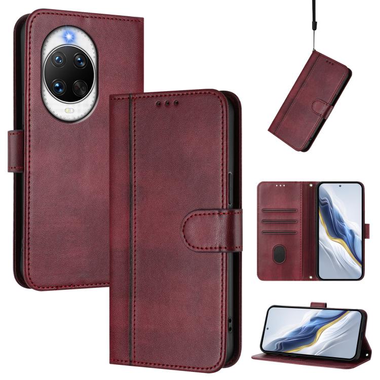 Funda de cuero retro con hebilla para Huawei Nova 14 Pro (rojo vino)