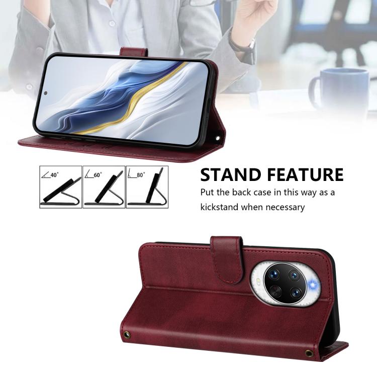 Funda de cuero retro con hebilla para Huawei Nova 14 Pro (rojo vino)