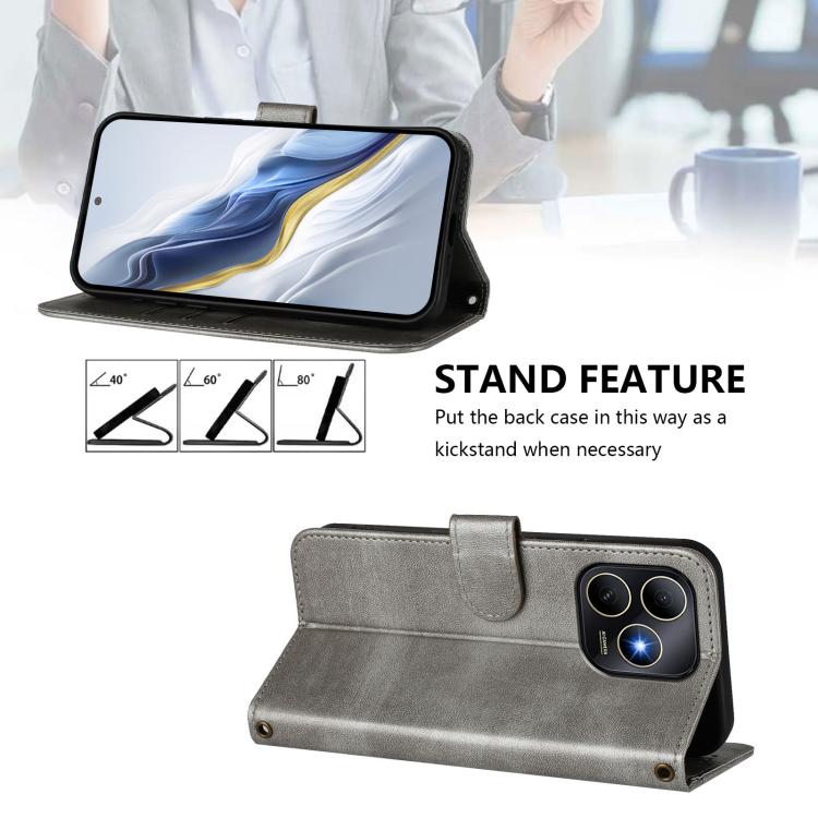 Funda de cuero estilo retro con hebilla y diseño de los años 80 para Huawei Enjoy (gris)
