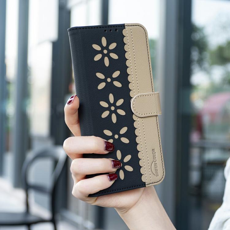 Funda de cuero RFID con estampado floral hueco para Infinix Smart 10 4G (negro)