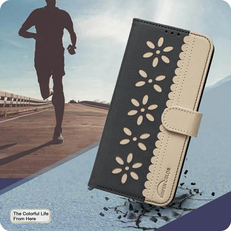 Funda de cuero RFID con estampado floral hueco para Infinix Smart 10 4G (negro)