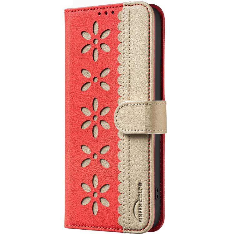 Funda de cuero RFID con estampado floral hueco para Infinix Smart 10 4G (rojo)