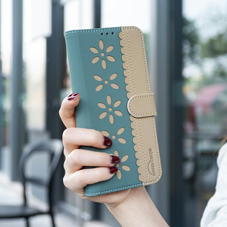 Funda de cuero RFID con estampado floral hueco para Infinix Smart 10 4G (verde)