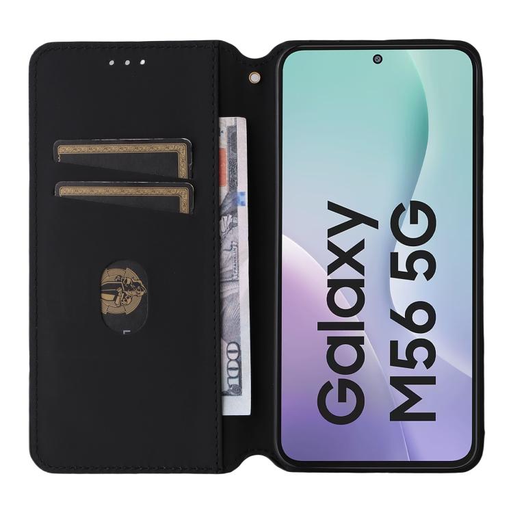 Funda de cuero con tapa y textura de cuadrícula cúbica para Samsung Galaxy M56 5G (marrón)
