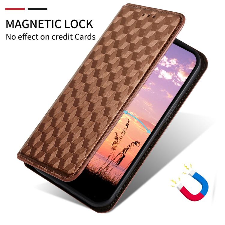 Funda de cuero con tapa y textura de cuadrícula cúbica para Samsung Galaxy M56 5G (marrón)