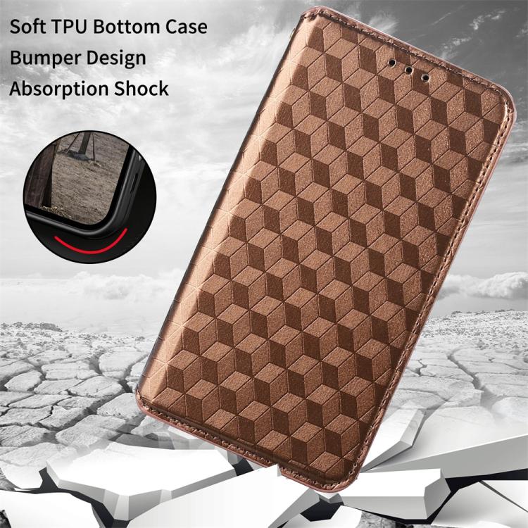 Funda de cuero con tapa y textura de cuadrícula cúbica para Samsung Galaxy M56 5G (marrón)