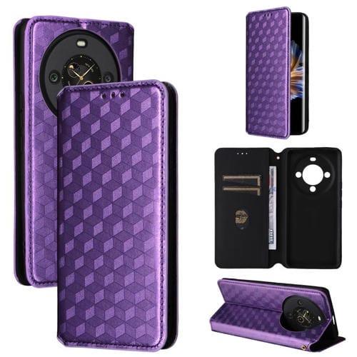 Funda de cuero con tapa y textura de cuadrícula cúbica para Fossibot S3 Pro (morada)