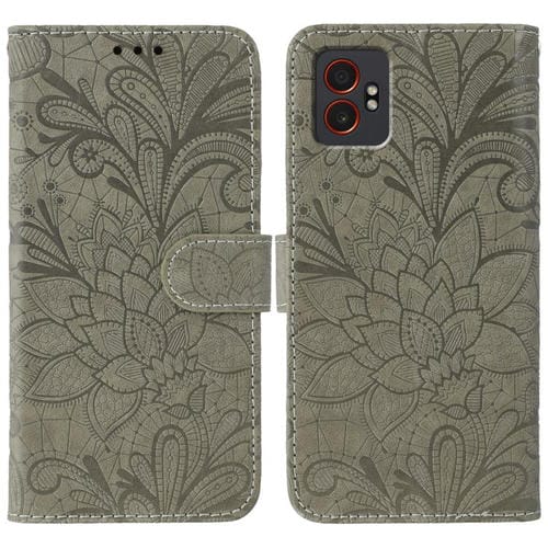Funda de cuero con tapa y estampado floral para Samsung Galaxy XCover7 Pro (gris)
