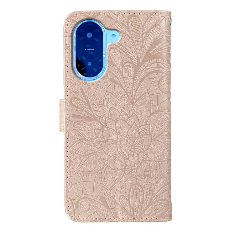 Funda de cuero con tapa y estampado floral para Redmi A5 4G (171,7 mm) / Poco C71 4G (oro rosa)