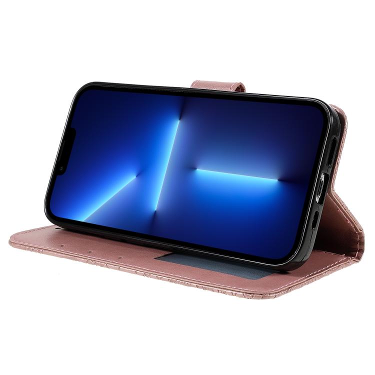 Funda de cuero con tapa y estampado floral para Redmi A5 4G (171,7 mm) / Poco C71 4G (oro rosa)