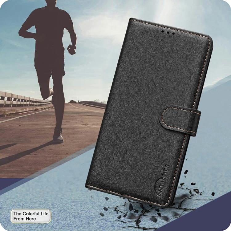 Funda de cuero antirrobo RFID con textura Litchi para Infinix Smart 10 4G (negra)