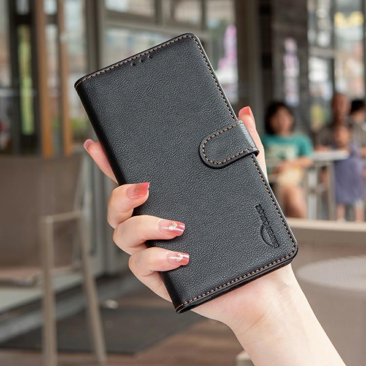 Funda de cuero antirrobo RFID con textura Litchi para Infinix Smart 10 4G (negra)