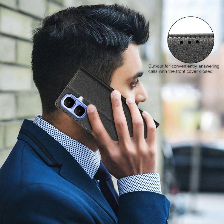 Funda de cuero antirrobo RFID con textura Litchi para Infinix Smart 10 4G (negra)