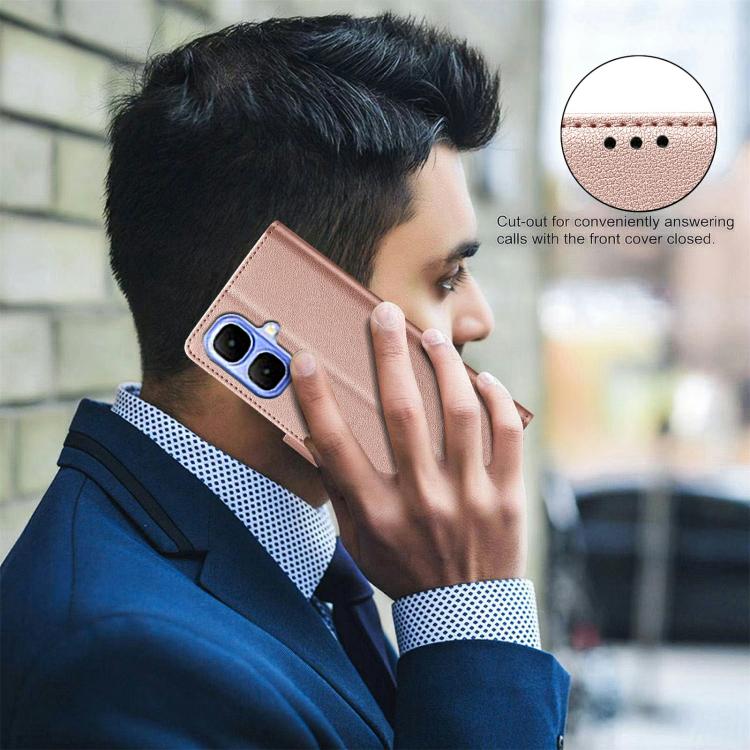 Funda de cuero antirrobo RFID con textura Litchi para Infinix Smart 10 4G (dorada)