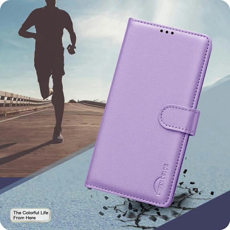 Funda de cuero antirrobo RFID con textura Litchi para Infinix Smart 10 4G (morado)