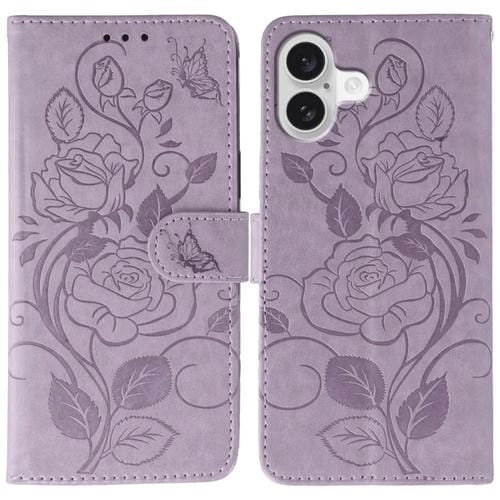 Funda de piel con estampado de mariposa rosa para iPhone 17 (morada)