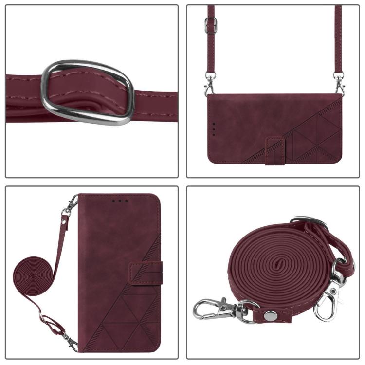Funda de cuero con relieve 3D para TCL 605/60 SE (rojo vino)