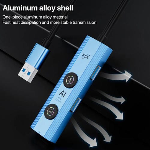 Adaptador concentrador USB 3.0 YCE V295A 5 en 1 con IA (Azul)