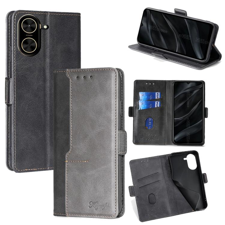 Funda de cuero con hebilla lateral y color de contraste para Redmi A5 4G (171,7 mm) (negro y gris)