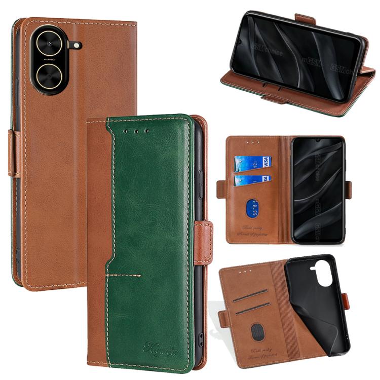 Funda de cuero con hebilla lateral en color de contraste para Redmi A5 4G (171,7 mm) (marrón claro y verde)